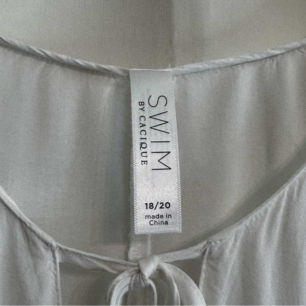SWIM by CACIQUE Lane Bryant Cover-up White Black Red Tassels Tie Front 18/20 XXL - Picture 5 of 12